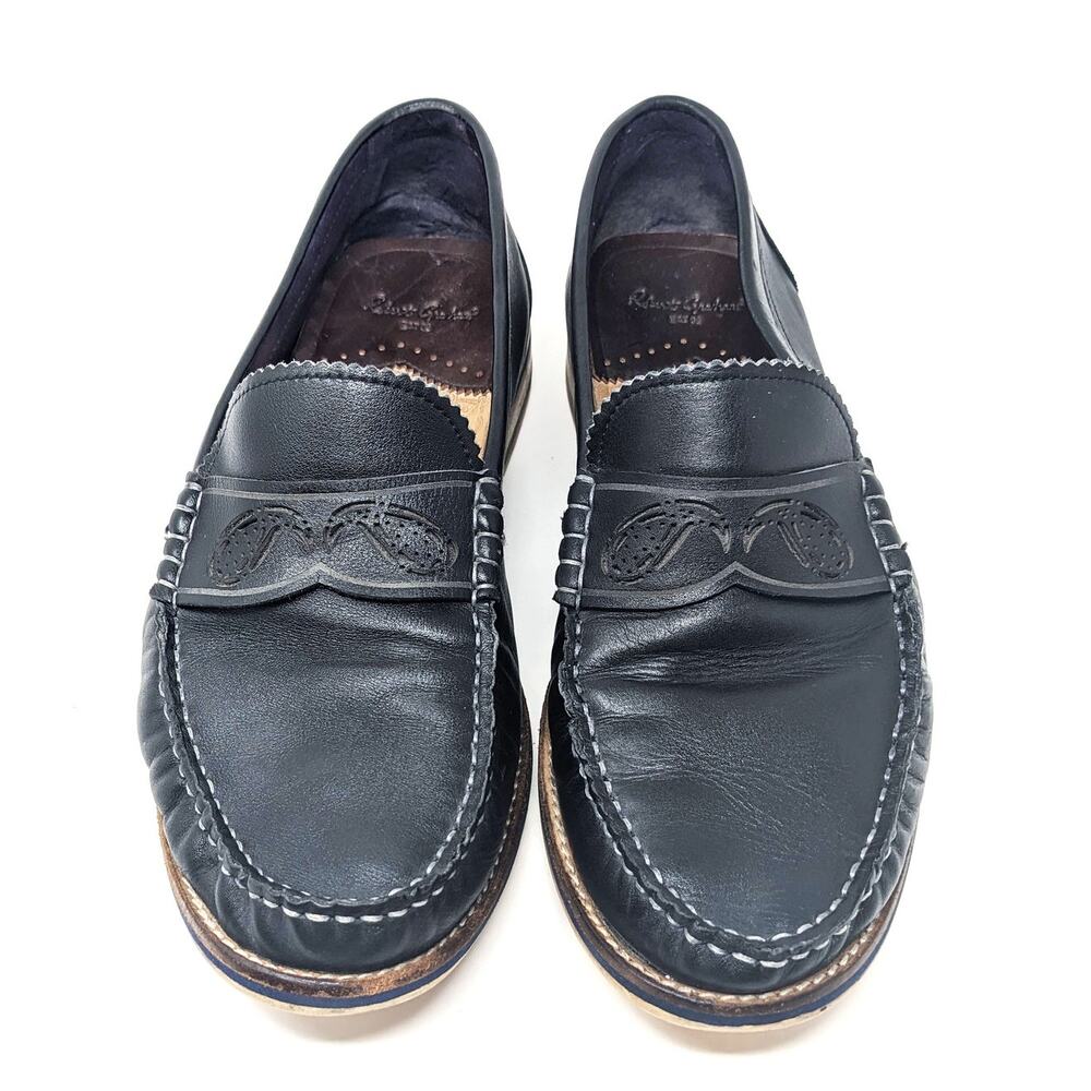 Robert Graham Shoes Mens 10.5 Estefan Leather Black Penny Loafers Slip On